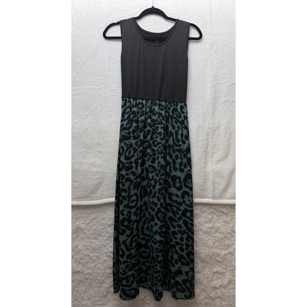 Clasi Leopard Print Mid-length Casual Dress Green M